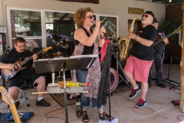 Cherry and the Bulldogs rock out on stage.